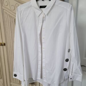 Autograph White Button-Front Shirt with Contrast Side Buttons